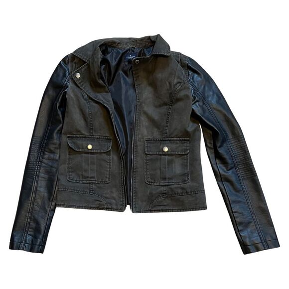 American Eagle Cropped bomber jacket with faux leather sleeves, size XS - Picture 1 of 6